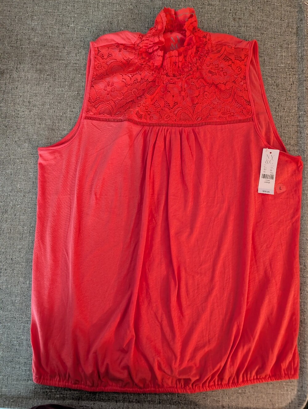 NY & C Cotton High Lace Neck, Sleeveless, NWT